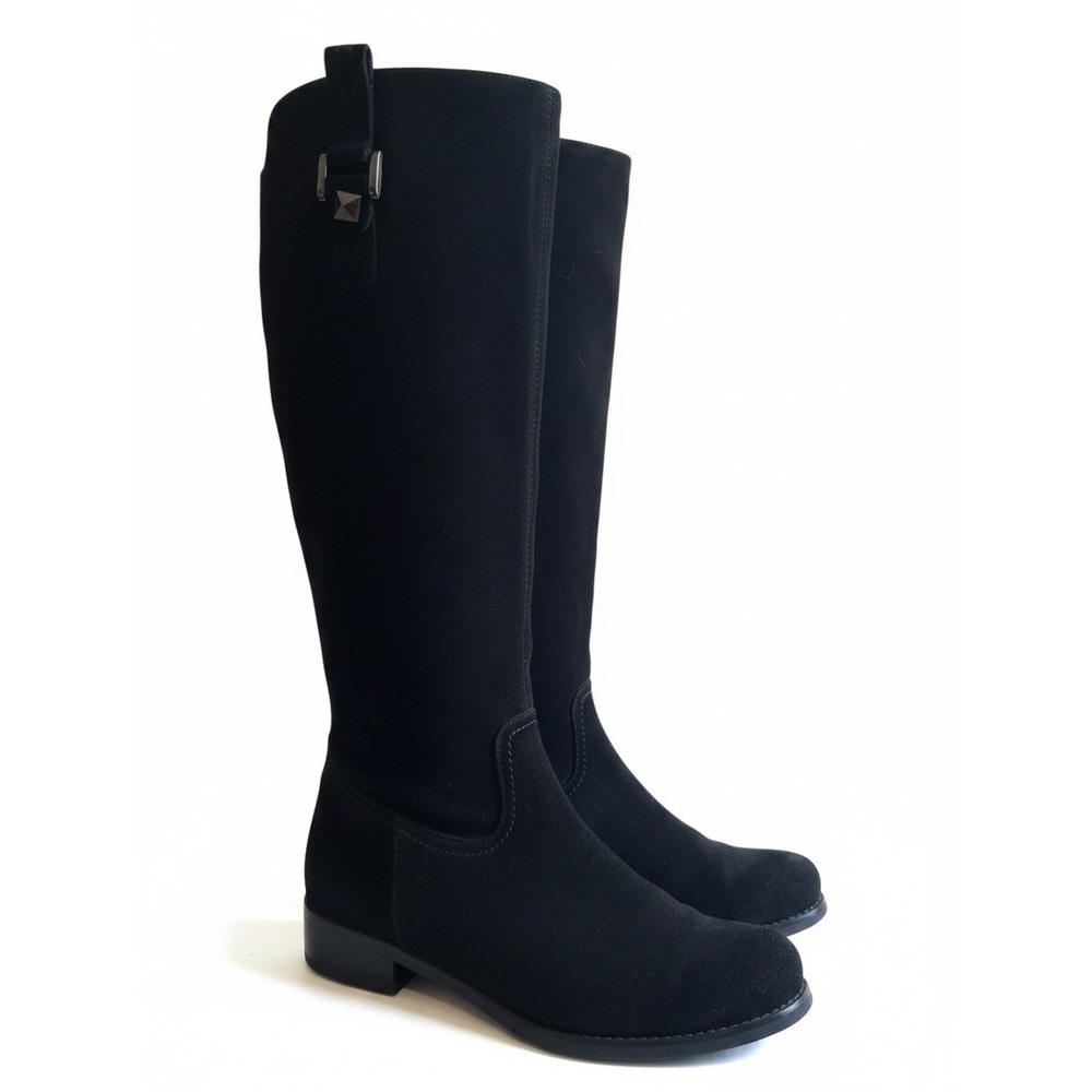Blondo Waterproof Tall Riding Boots 9 Black Suede Side Zip Lug Sole Minimalist